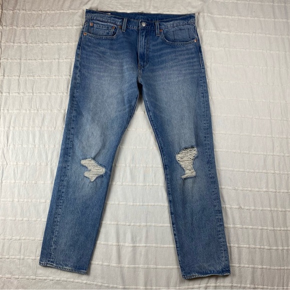 Levi's 502 x Justin Timberlake Fresh Leaves Jeans Men's 34x32 Blue Distressed - Picture 1 of 15